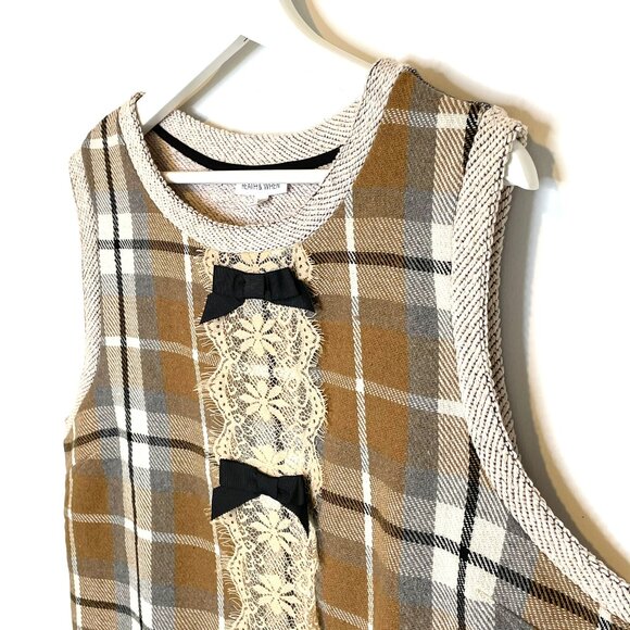 Acadamia | Anthropologie Tan Knit Sweater Vest Ribbon Bow | Feminine Romantic - Picture 7 of 14